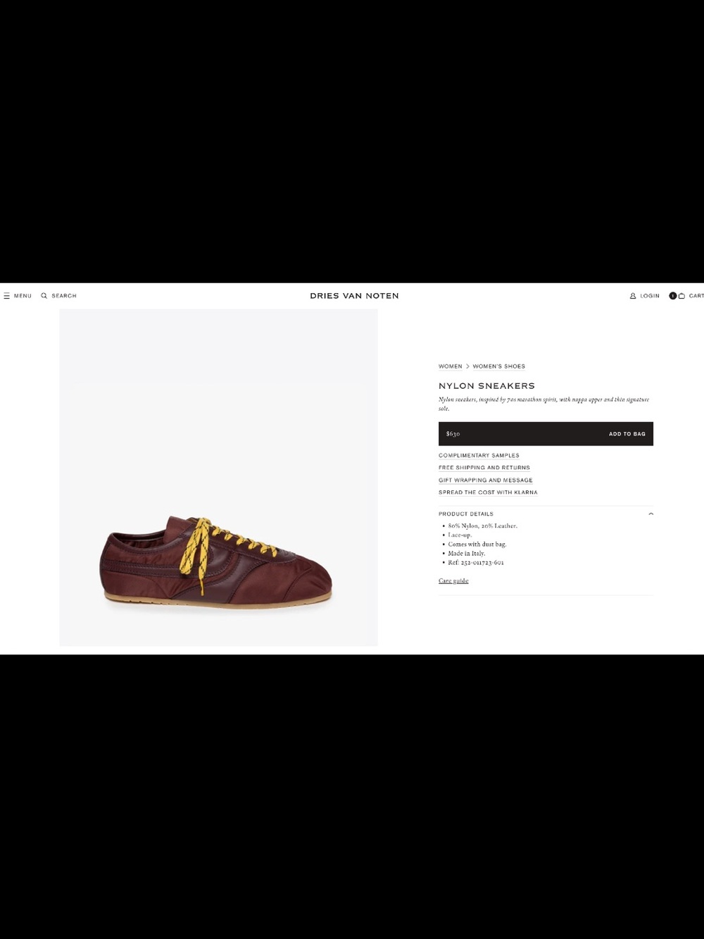 Dries Van Noten Unisex Burgundy Sneaker with Yellow Laces